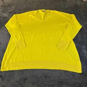 DG2 Diane Gilman Yellow V-Neck Ribbed Long Sleeve Knit Sweater Womens Medium